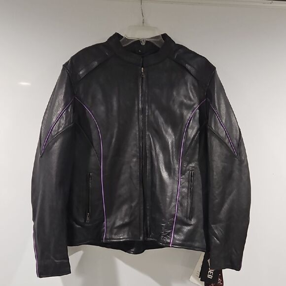 Unik Leather Jacket in Black with Purple Accents Size XL - Picture 2 of 11